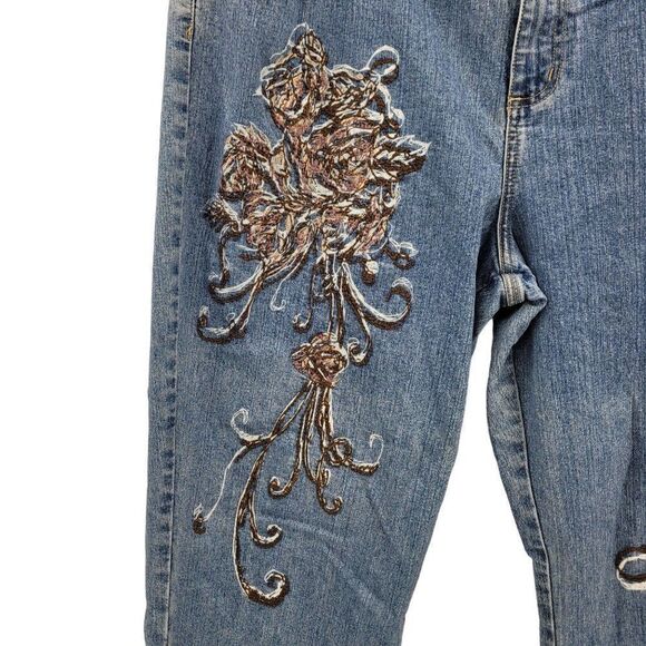 Vintage 90's Westport High-rise Wide Leg Jeans 20W Embordered Stonewash Hippy - Picture 9 of 15